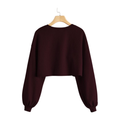 Burgundy Ribbed Balloon-Sleeve Crop Top