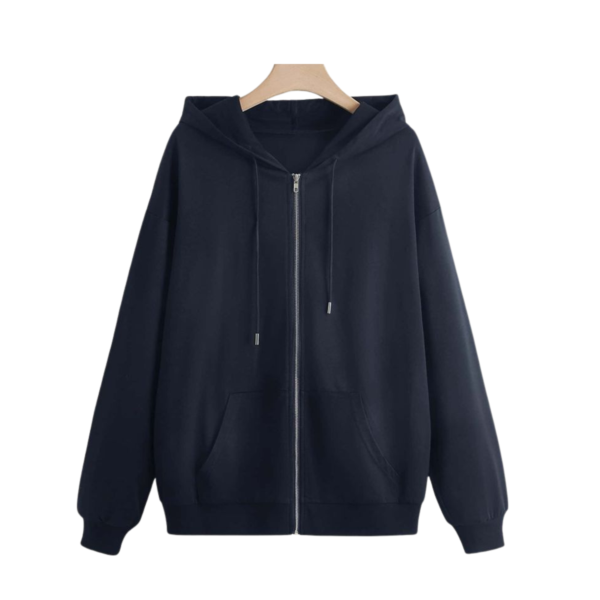 Midnight Black Front-Open Zip Hoodie