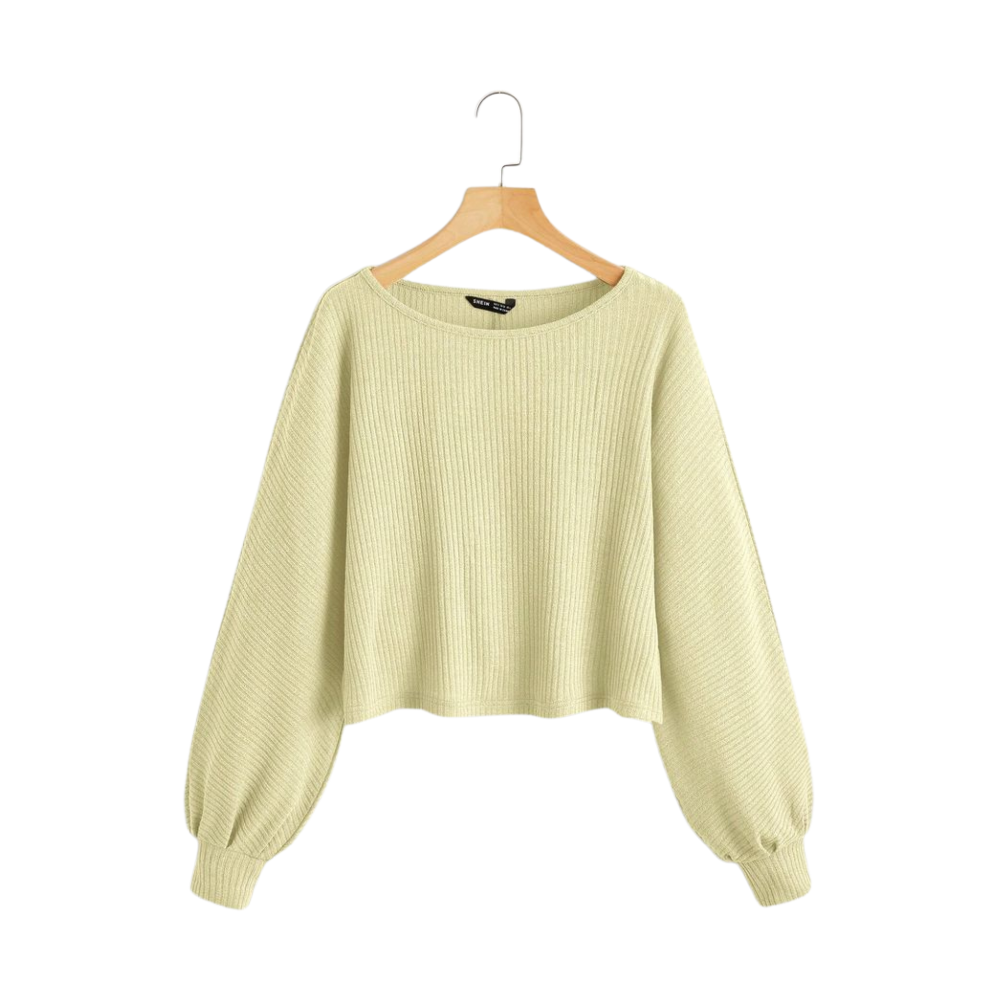 Pistachio Ribbed Balloon-Sleeve Crop Top