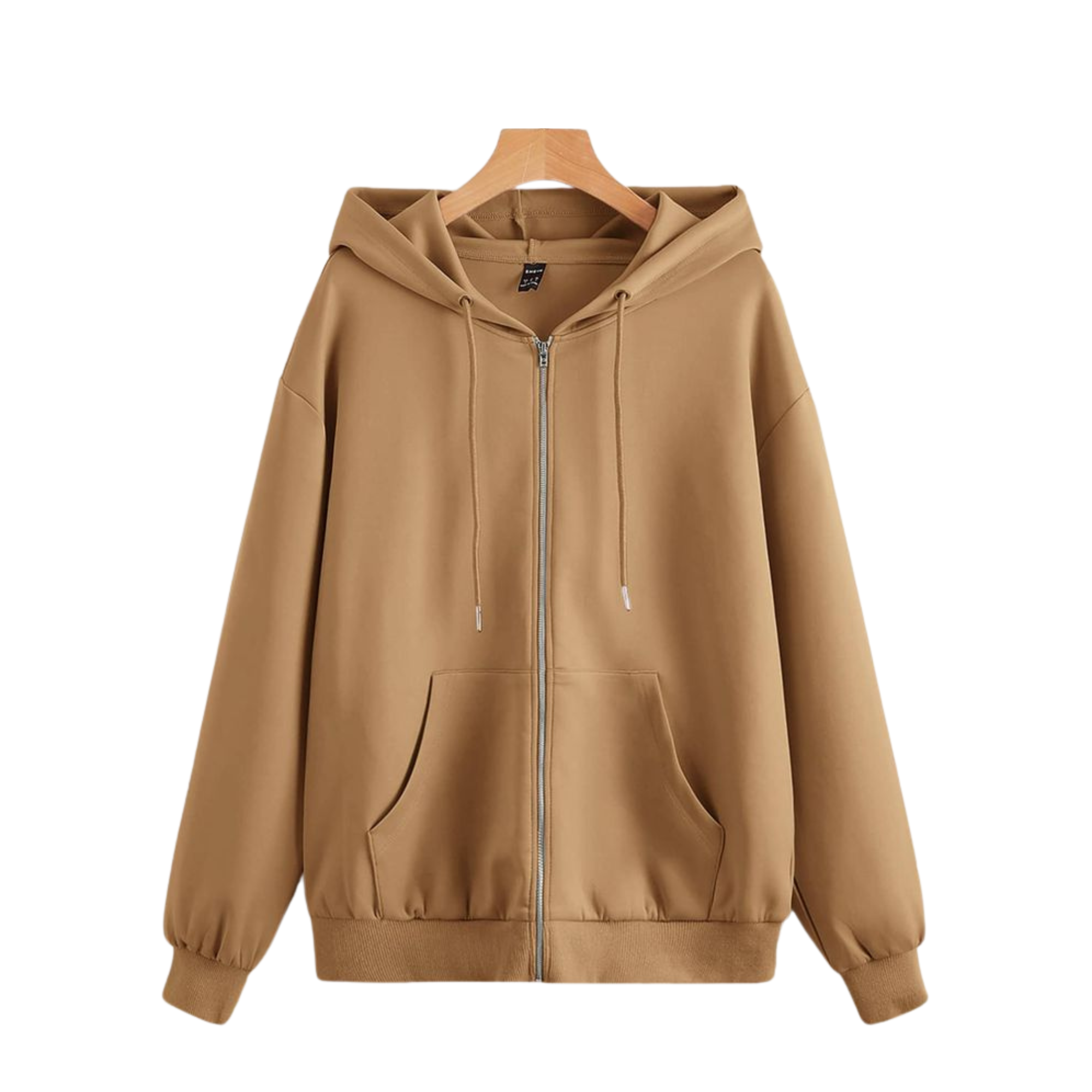 Mocha Tan Front-Open Zip Hoodie