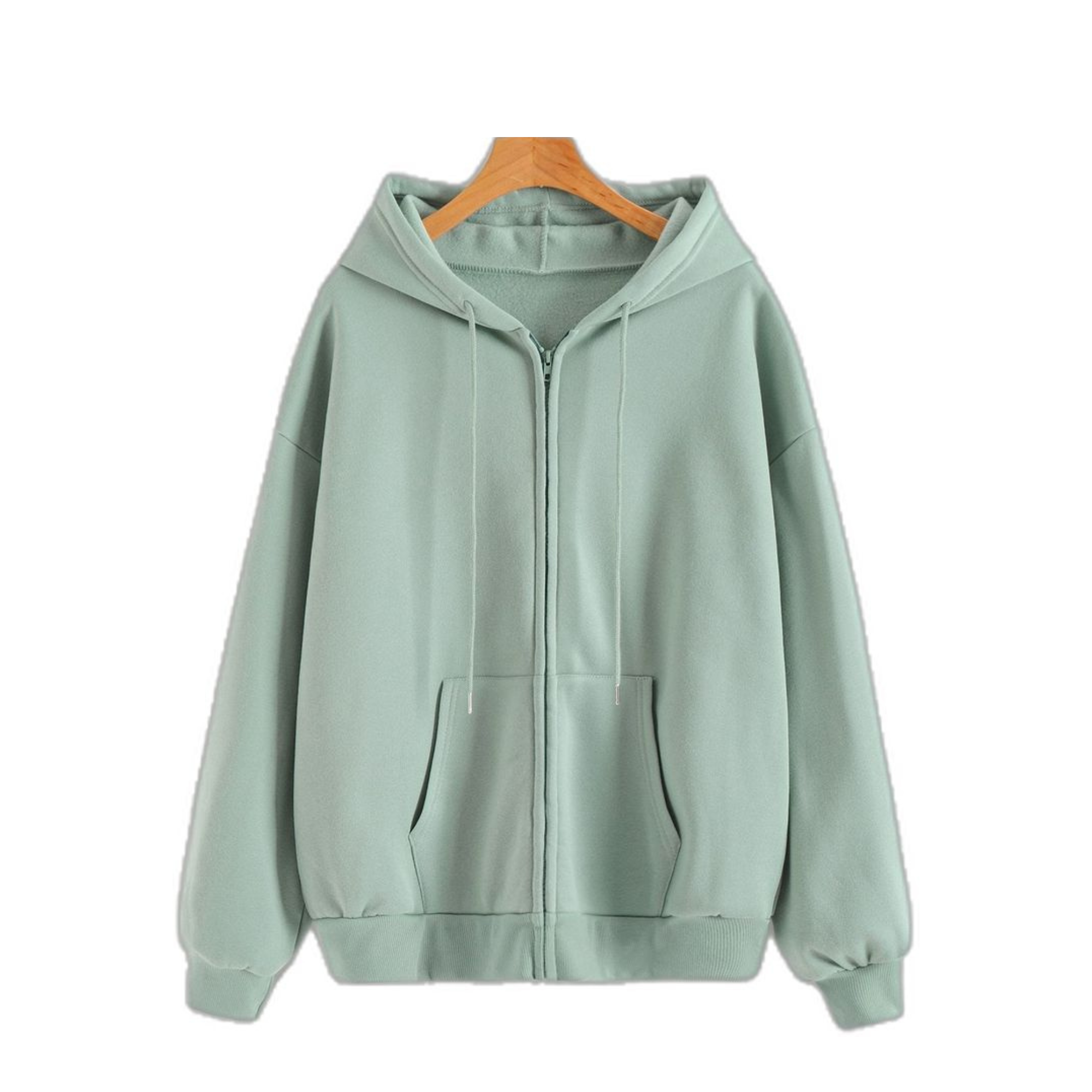 Sage Green Front-Open Zip Hoodie