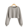 Silver Ribbed Balloon-Sleeve Crop Top