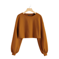 Caramel Ribbed Balloon-Sleeve Crop Top