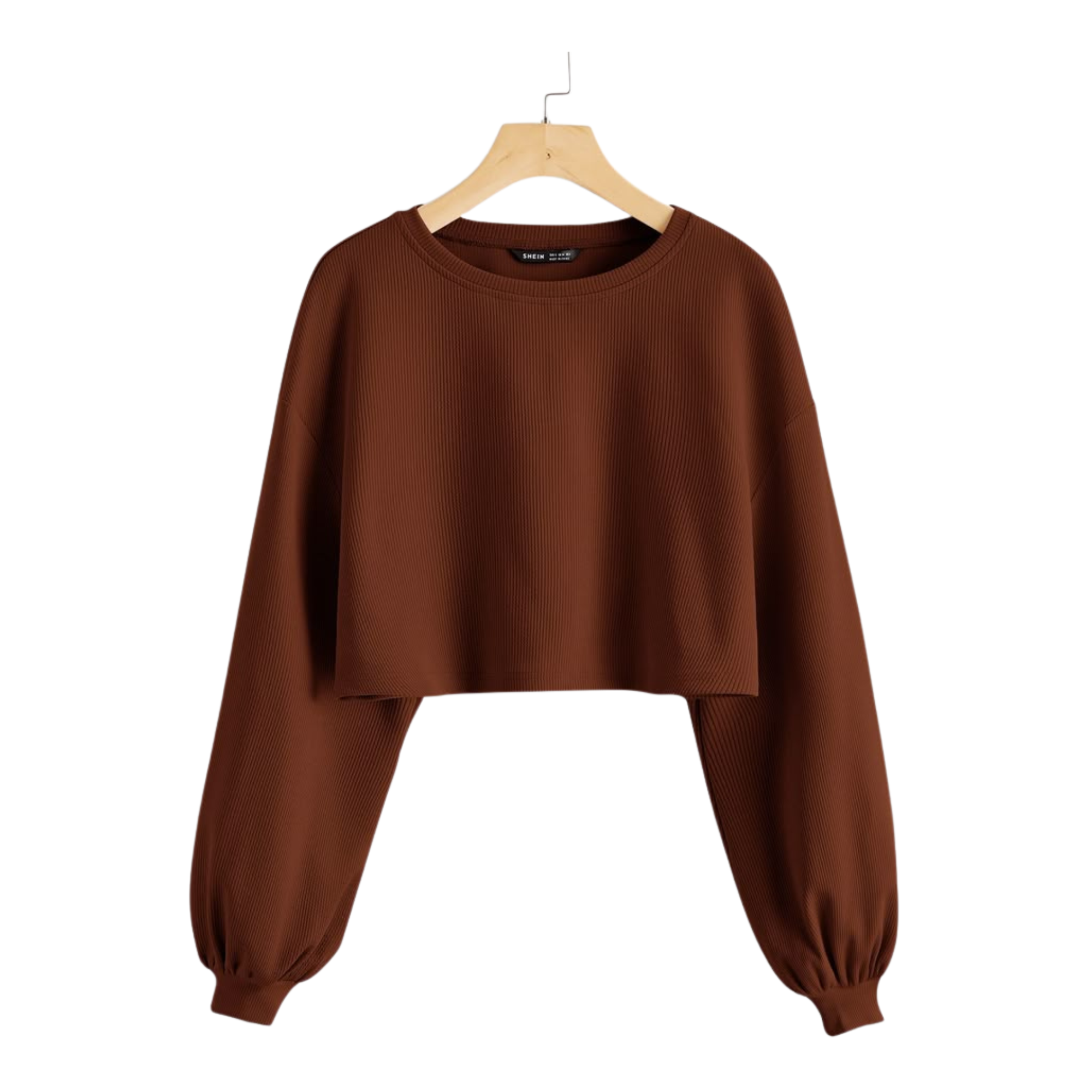 Ribbed Balloon-Sleeve Crop Top