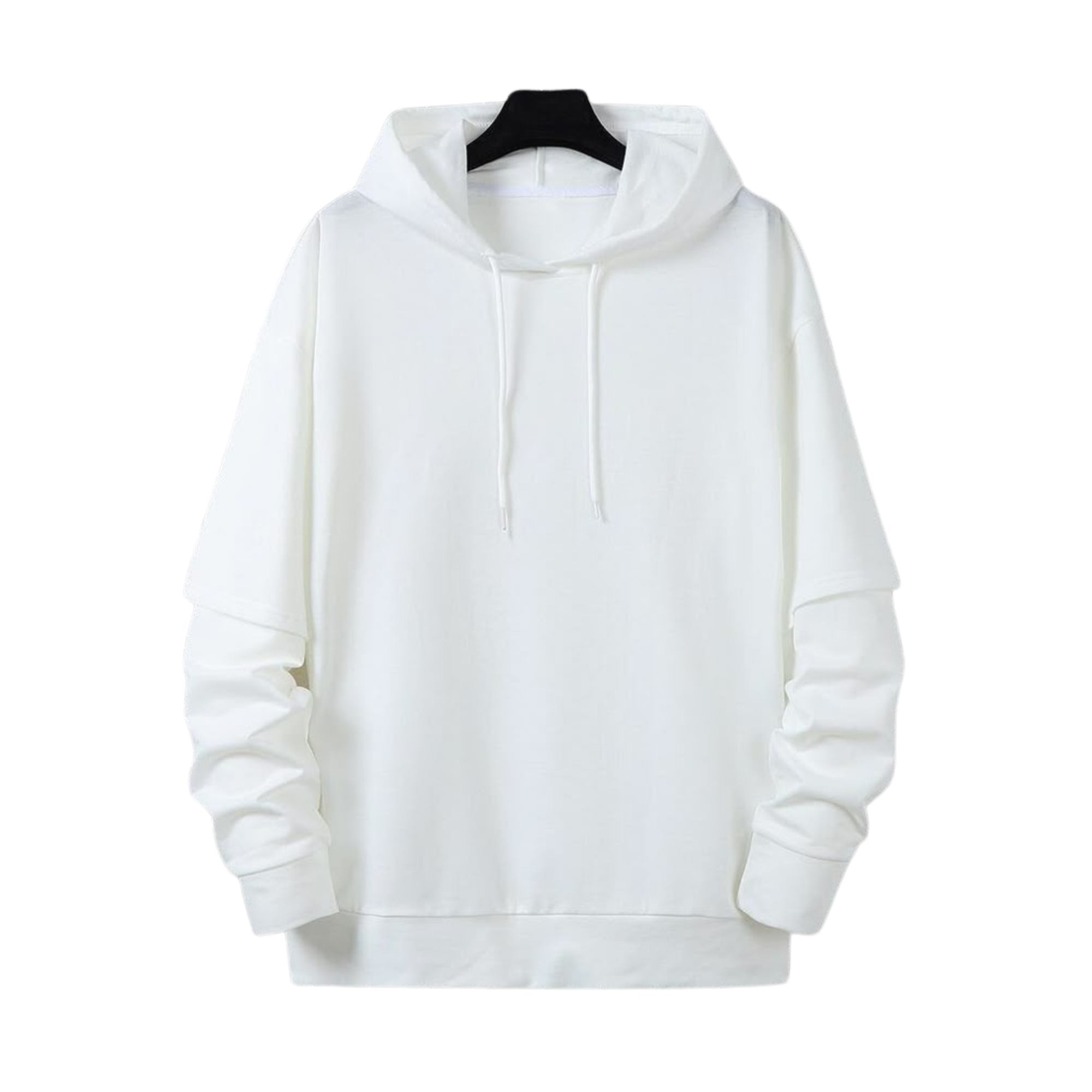 Men's White Layered-Sleeve Hoodie